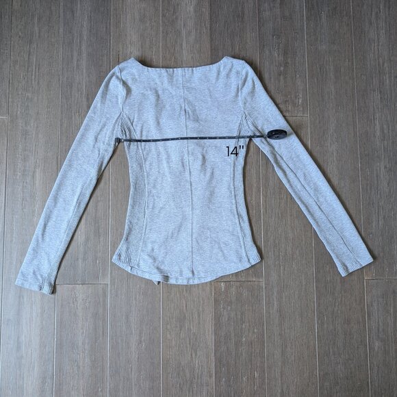 Free People, Looking Back Lace-Up Long Sleeve Top, Gray, Sz S - Picture 7 of 12